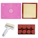 Combo Pack of 4 Bakery Products Roller Cutter, Rolling Mat, Silicone Rolling Mat And Silicone Mould